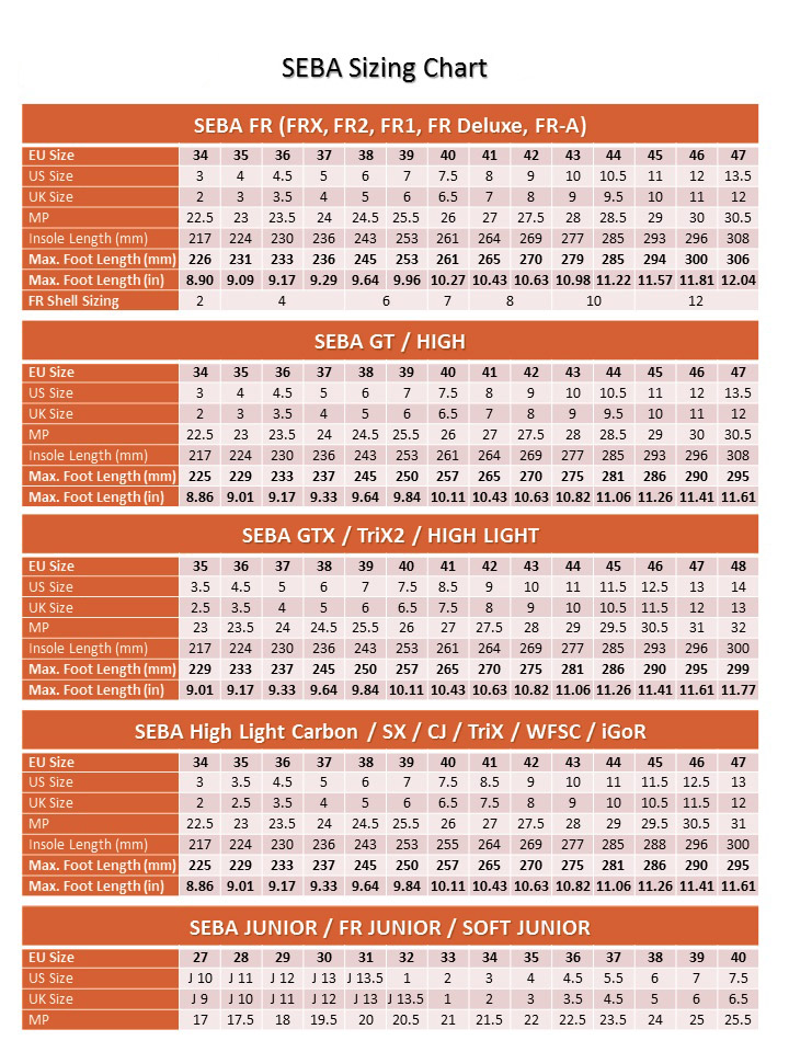 J12 Shoe Size Chart