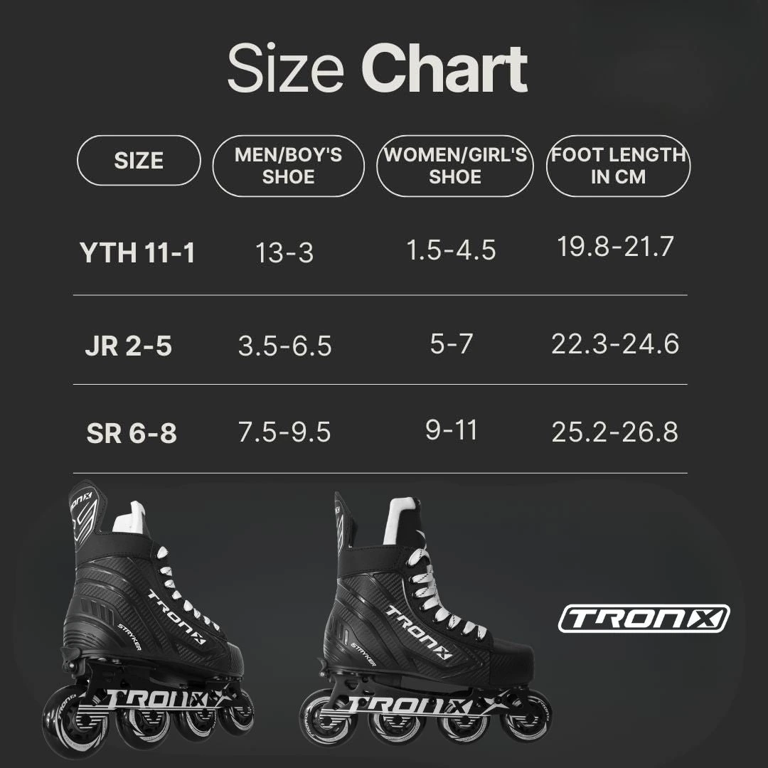 TronX Stryker Adjustable Junior size chart