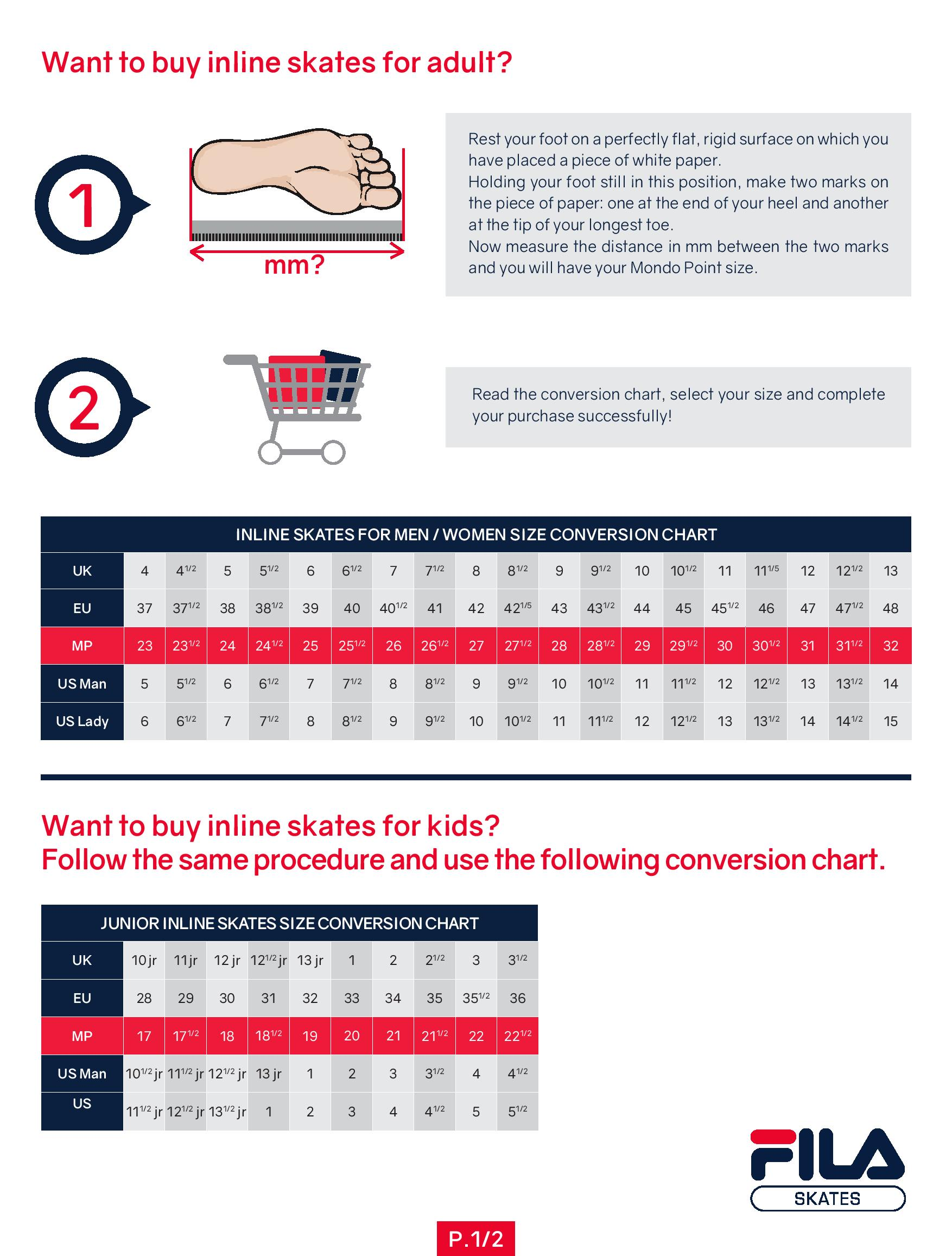 FILA Size Chart