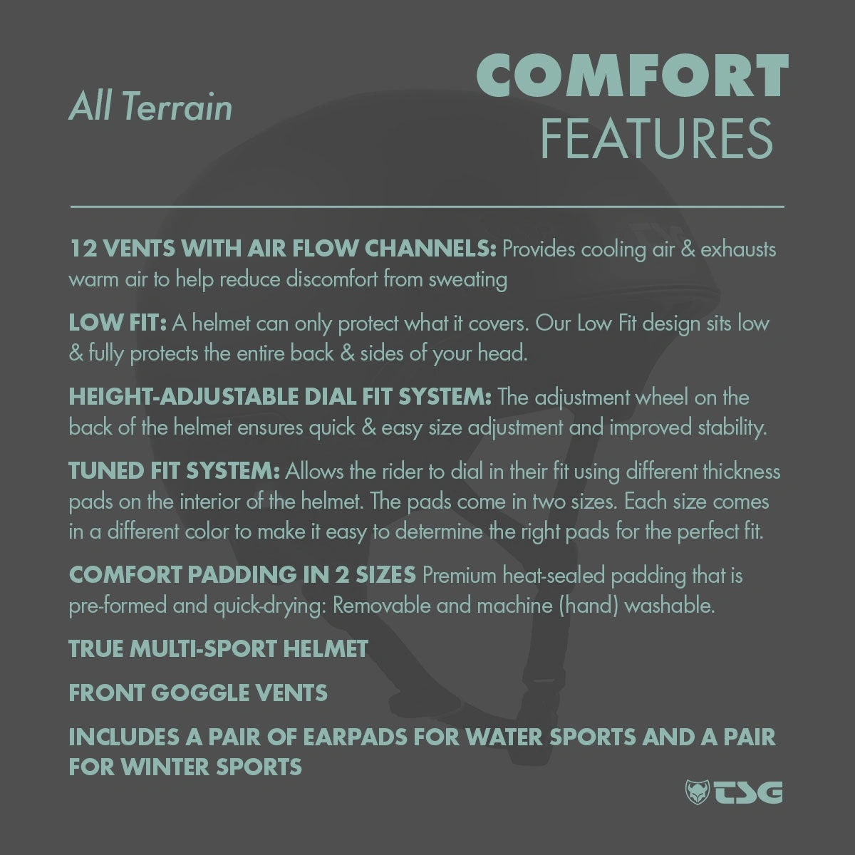 TSG all terrain comfort features