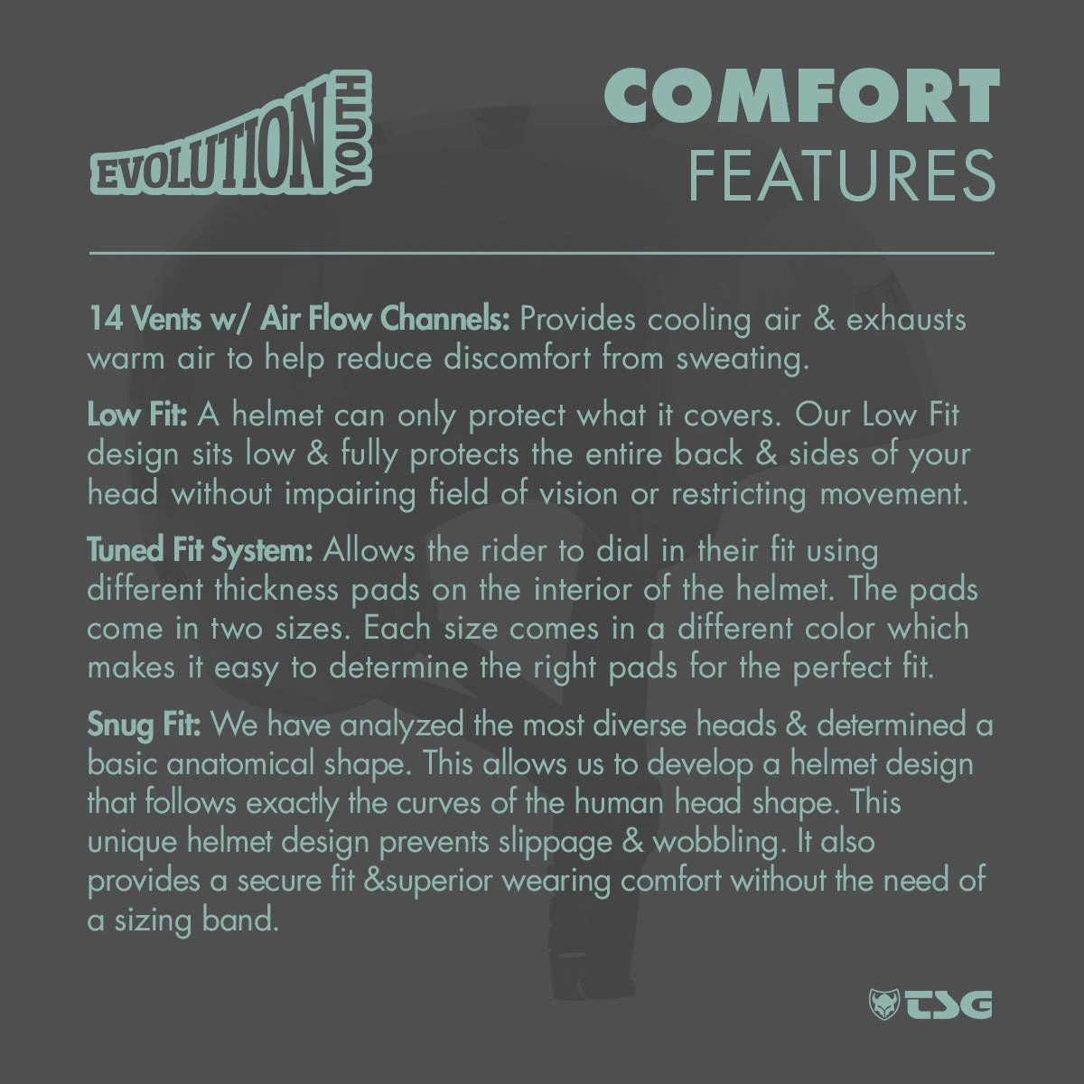 TSG evolution youth comfort features
