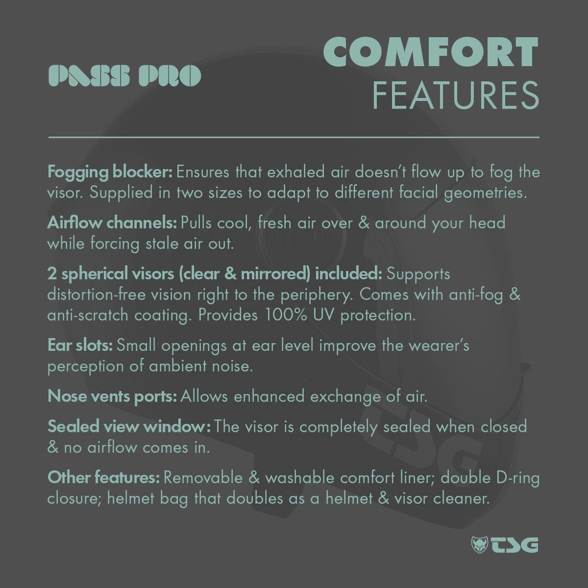 TSG pass pro comfort features