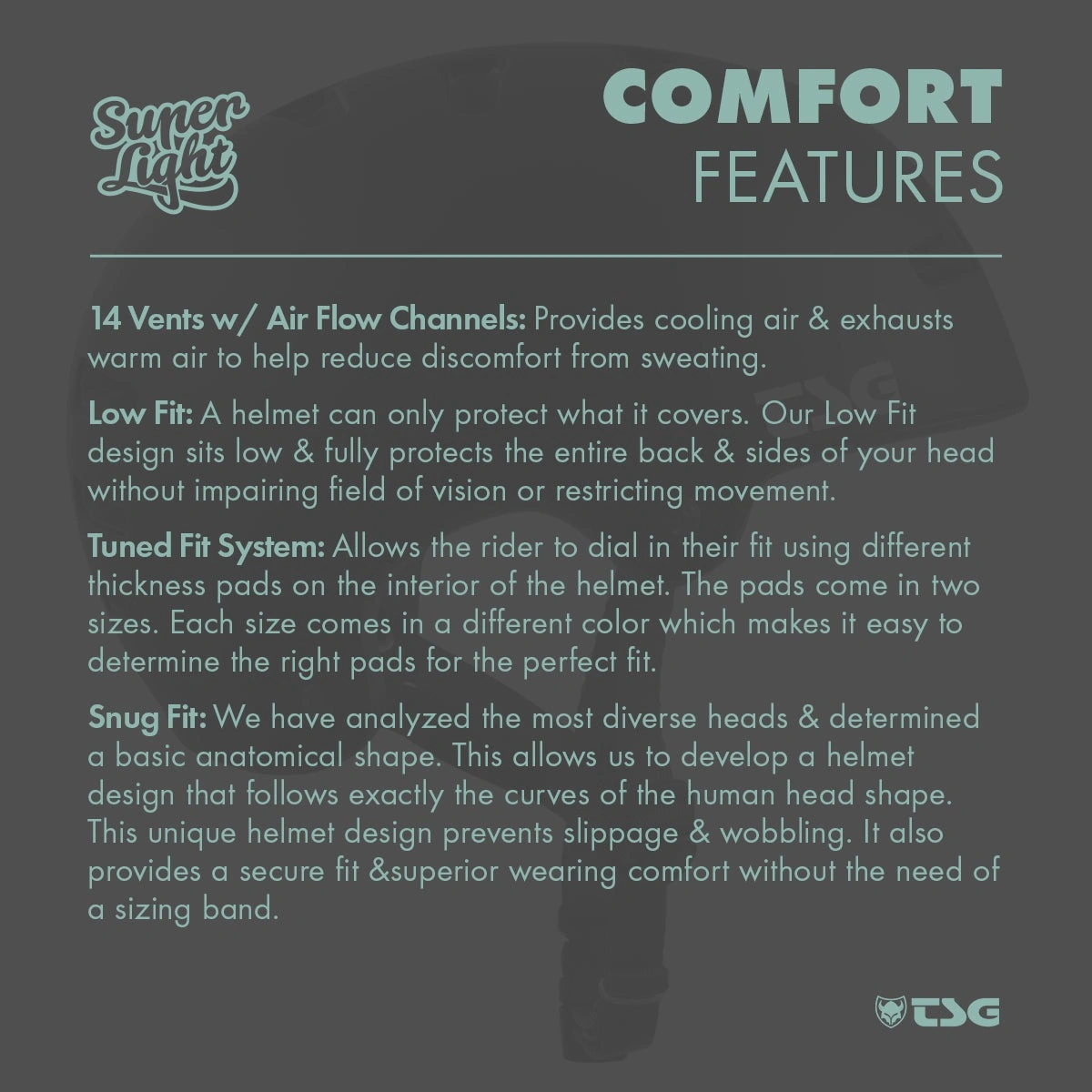 TSG superlight comfort features